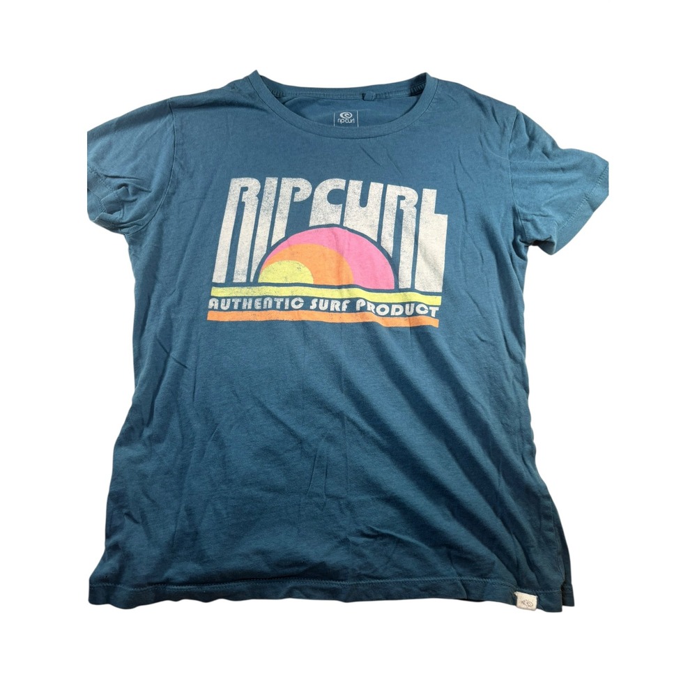 Rip Curl Graphic Tee Women XS Teal Blue Good Authentic Surf Product Sunset Logo